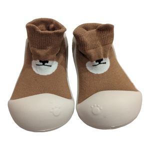 Animal Sock Shoes- Bear- Rubber Bottom- 0-6 Months